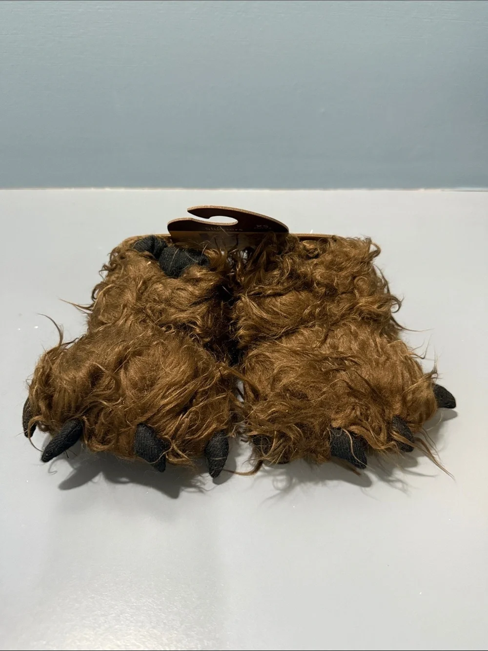 Lazy One Brown Furry Big Foot Paw Slippers - Kids XS